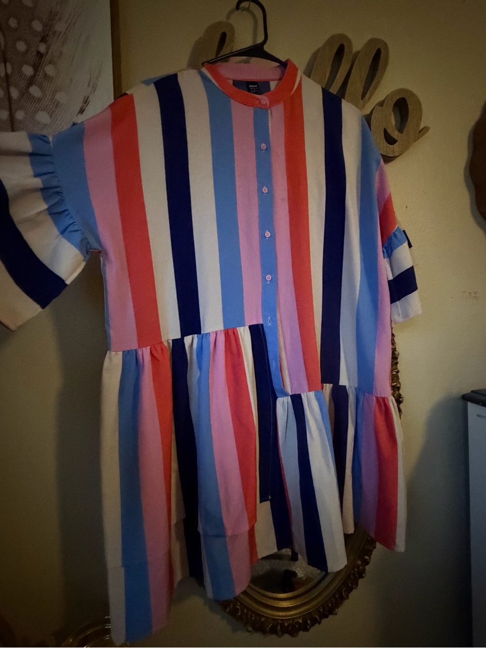 SHEIN Multicolor Vertical Stripe Button-Front Peplum Top